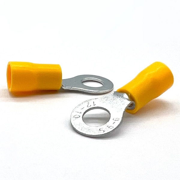 Boltsandnuts.Com Ring Terminal, #10 Stud Size, 10 AWG, 600 V, PVC, Vinyl Insulated, Yellow, 100 PK EL-1210-RING10-VY-100 - main